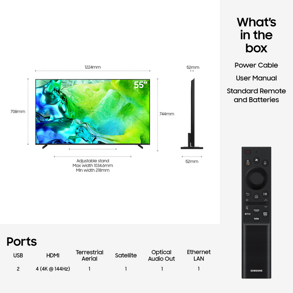 Samsung QE55QN80HAUXXU 55 Inch QN80H QLED Quantum Mini LED 4K Ultra HD HDR Smart AI TV 2026