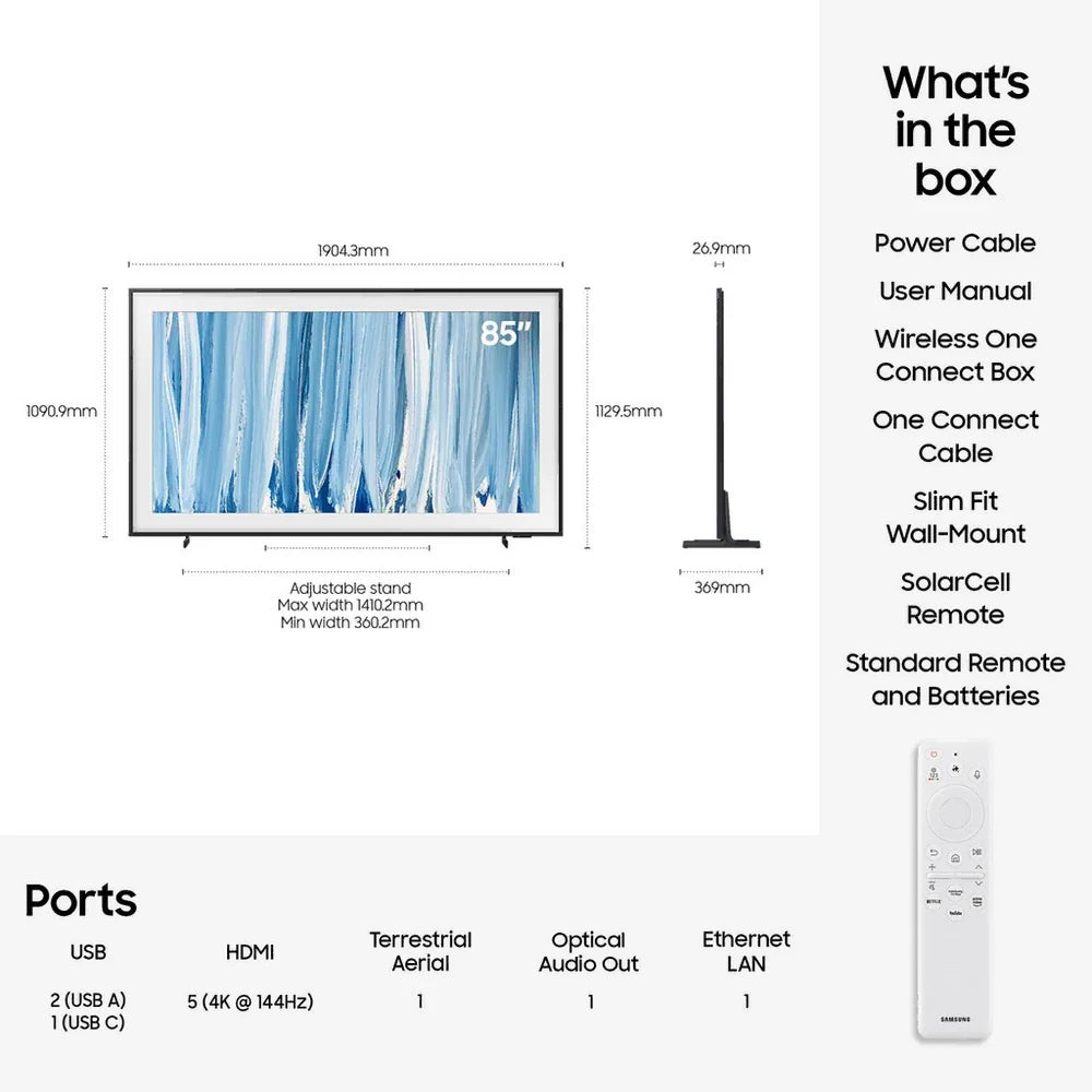 Samsung QE85LS03HWUXXU 85 Inch The Frame Pro LS03HW Neo QLED 4K UHD HDR Vision AI Smart TV with Art Mode & Wall Mount 2026