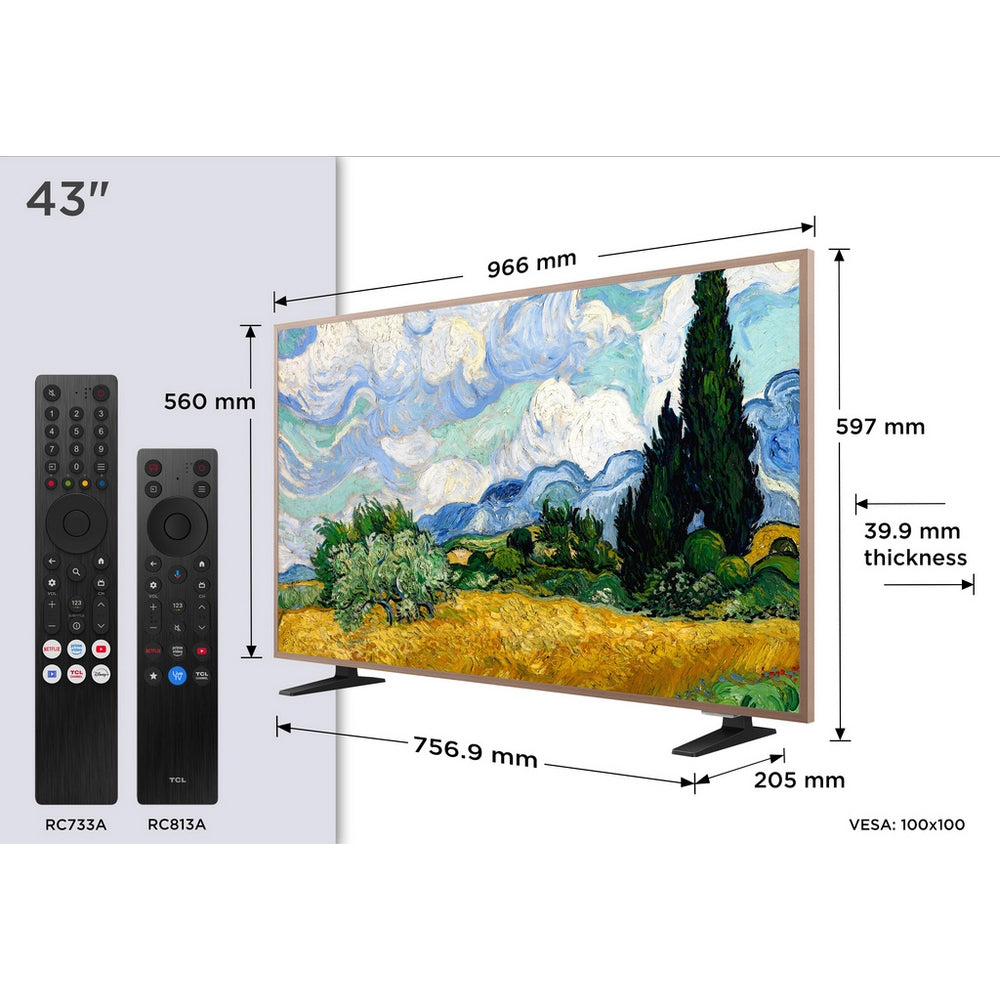 TCL 43A400 PRO-UK  43 Inch NXTVISION A400 Pro 4K UHD HDR QLED Google Frame TV 2026